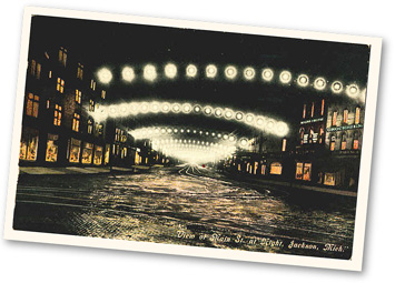 realia Night scene - Jackson, Michigan street lights